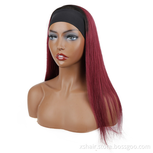 Wholesale 10-30inchs Headband Wig 10a wigs Headband Wig Ombre 99J Burgundy Color Straight Human Hair